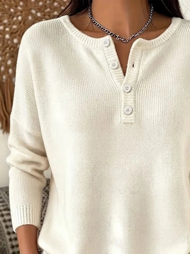 Vintage Plain Henley Collar Long Sleeve Sweatshirt