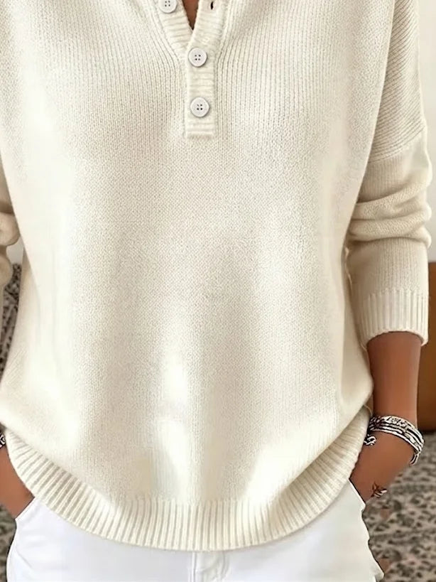 Vintage Plain Henley Collar Long Sleeve Sweatshirt