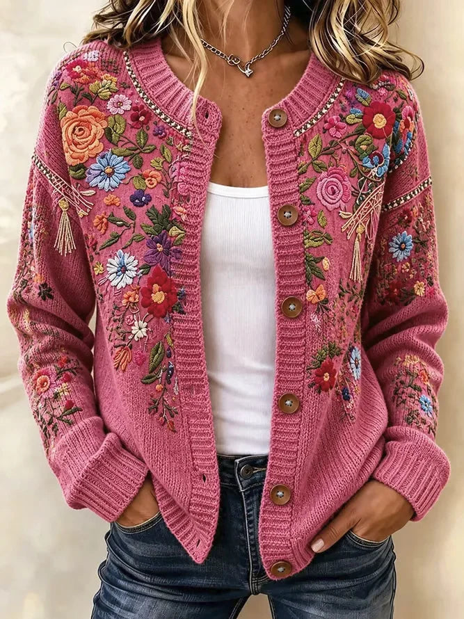 Women Spring/Fall Outerwear Vintage Floral Long Sleeve Jacket