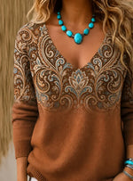 Women Floral Long Sleeve Comfy Vintage Sweater