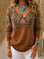 Women Floral Long Sleeve Comfy Vintage Sweater