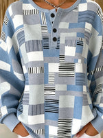 Casual Simple Geometric Henley Collar Long Sleeve Sweatshirt