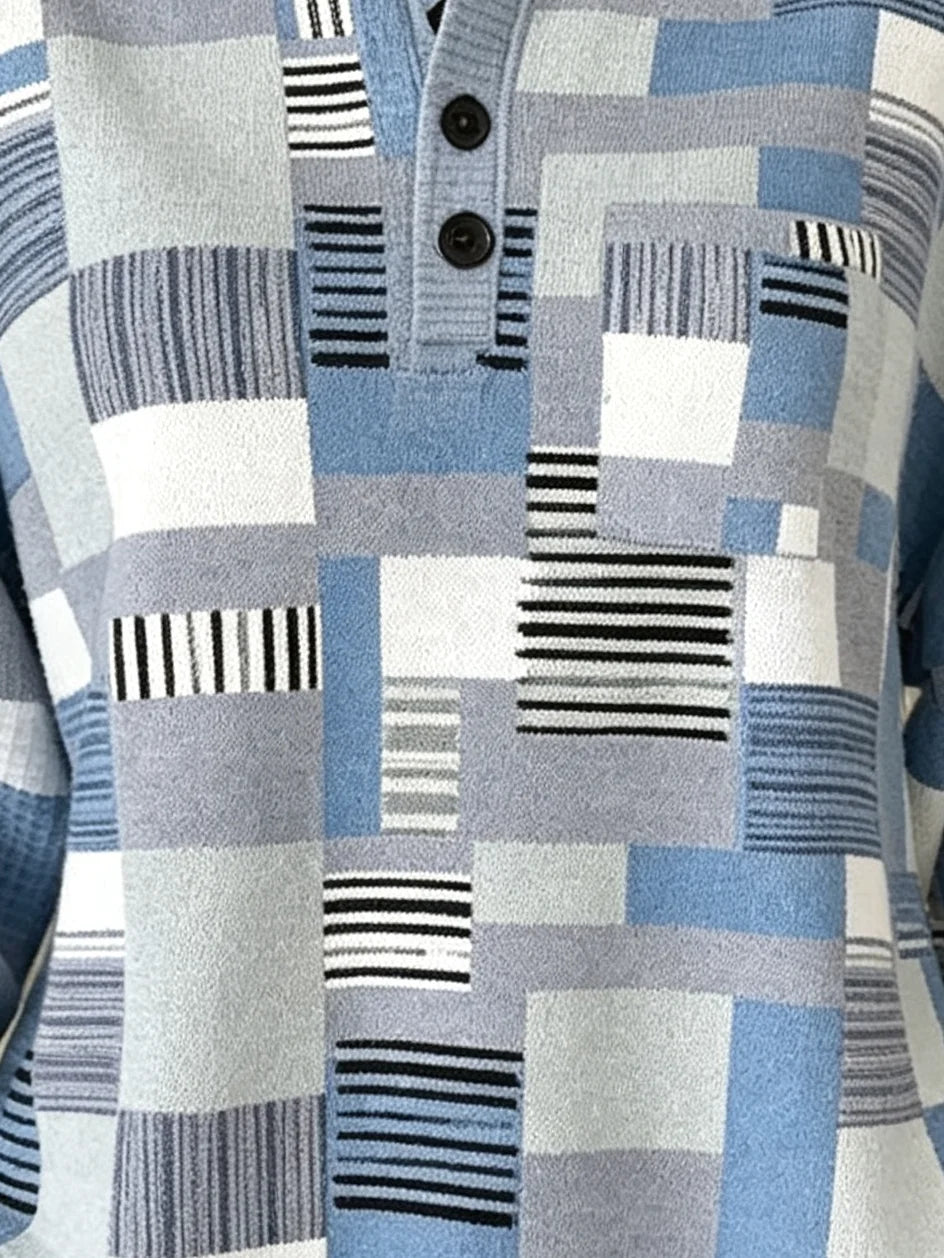 Casual Simple Geometric Henley Collar Long Sleeve Sweatshirt