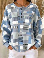 Casual Simple Geometric Henley Collar Long Sleeve Sweatshirt