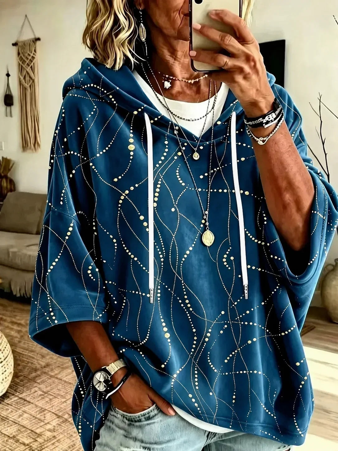 Casual Simple Abstract Graphic Hoodie Half Sleeve Hoodie
