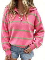 Women's Casual Oversized Zip Front Striped Long Sleeve Top