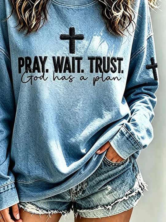 Casual Text Letters Crew Neck Long Sleeve Sweatshirt