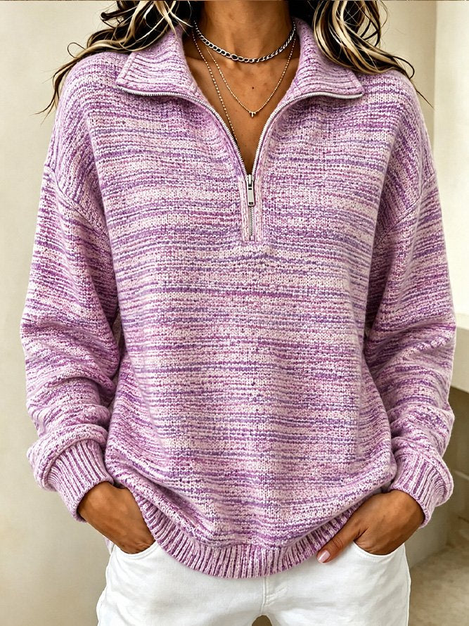 Casual Striped Geometric Half Open Collar Long Sleeve Sweatshirt