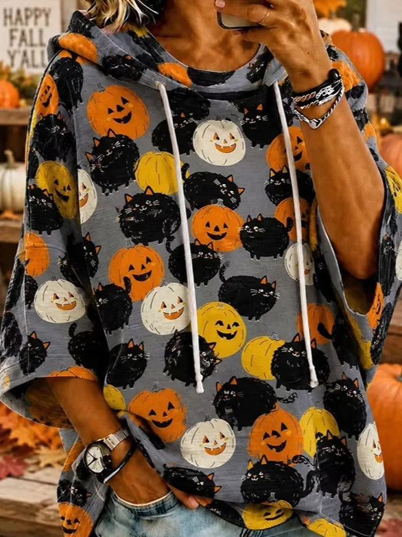 Casual Halloween Hoodie Half Sleeve Hoodie