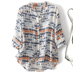 Women's Printed Linen Relaxed Raindrop-Print Blouse