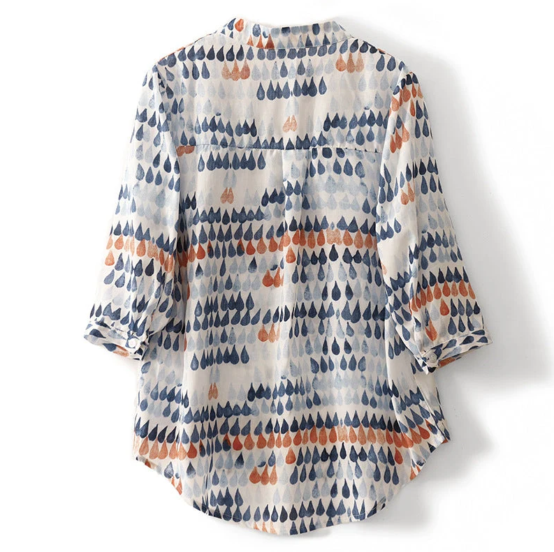 Women's Printed Linen Relaxed Raindrop-Print Blouse