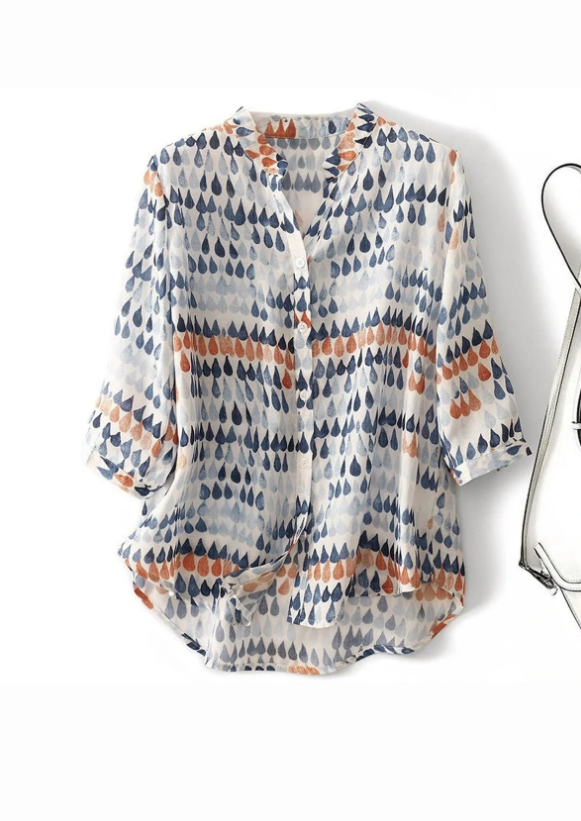 Women's Printed Linen Relaxed Raindrop-Print Blouse