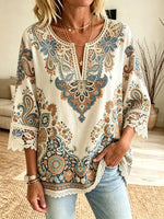 Women's Casual Tribal Crochet Cutout Blouse