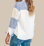 Striped Patchwork Button Down Shirt with Leopard Print Details
