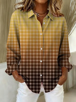 Women's Casual Autumn Plaid Print Lapel Long Sleeve Shirt