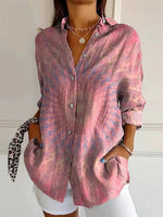Casual Artful Mosaic Button Long Sleeve Blouse