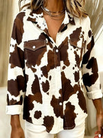 Women's Casual Collared Color Block Print Shirt