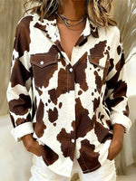 Women's Casual Collared Color Block Print Shirt