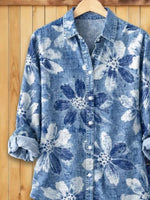 Shirt Collar Long Sleeve Floral Buckle Regular Loose Button Up Shirt Shirt For Women
