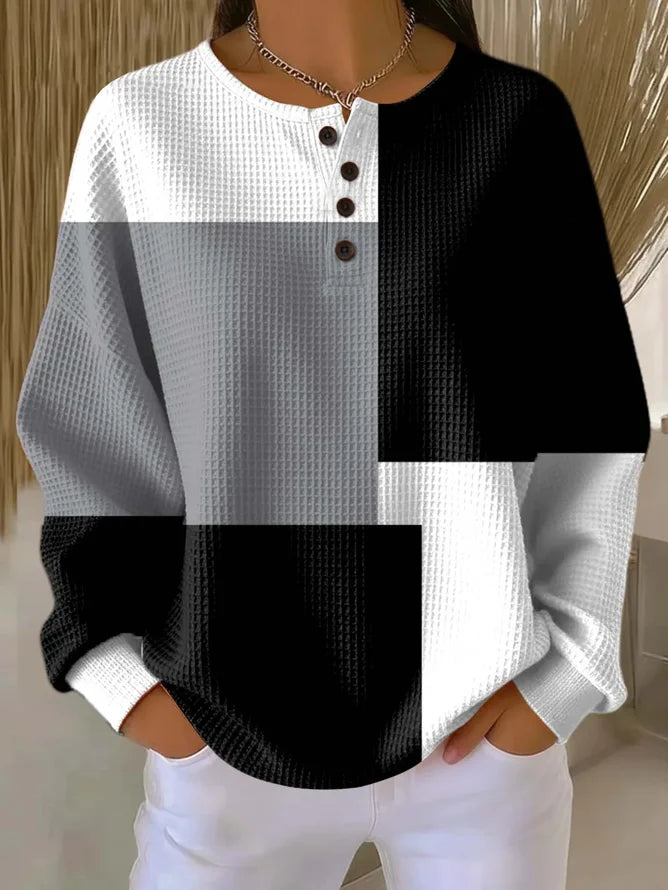 Casual Crew Neck Multicolor Block Sweatshirt Printing