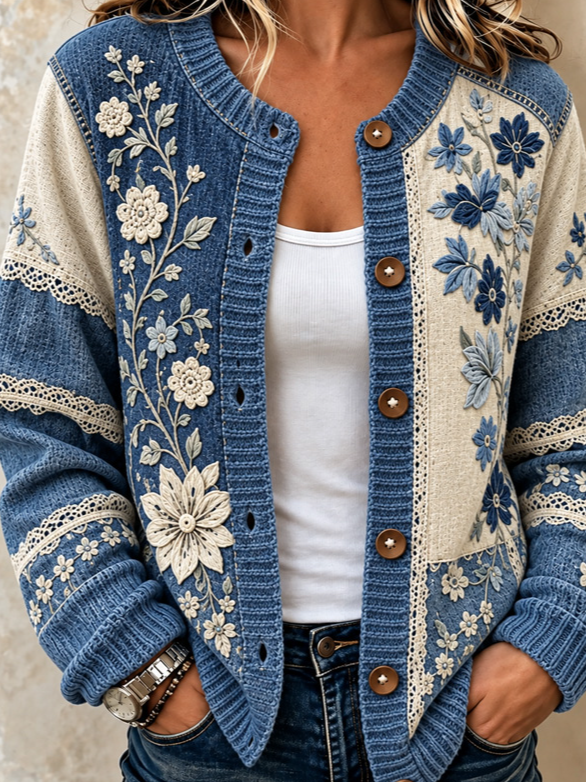 Women Floral Long Sleeve Comfy Casual Cardigan