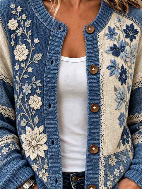 Women Floral Long Sleeve Comfy Casual Cardigan