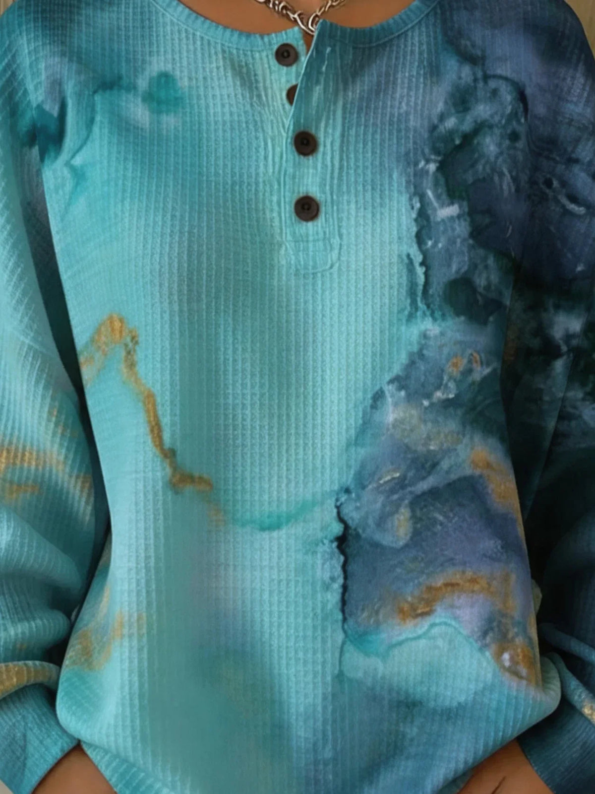 Casual Abstract Henley Collar Long Sleeve Sweatshirt