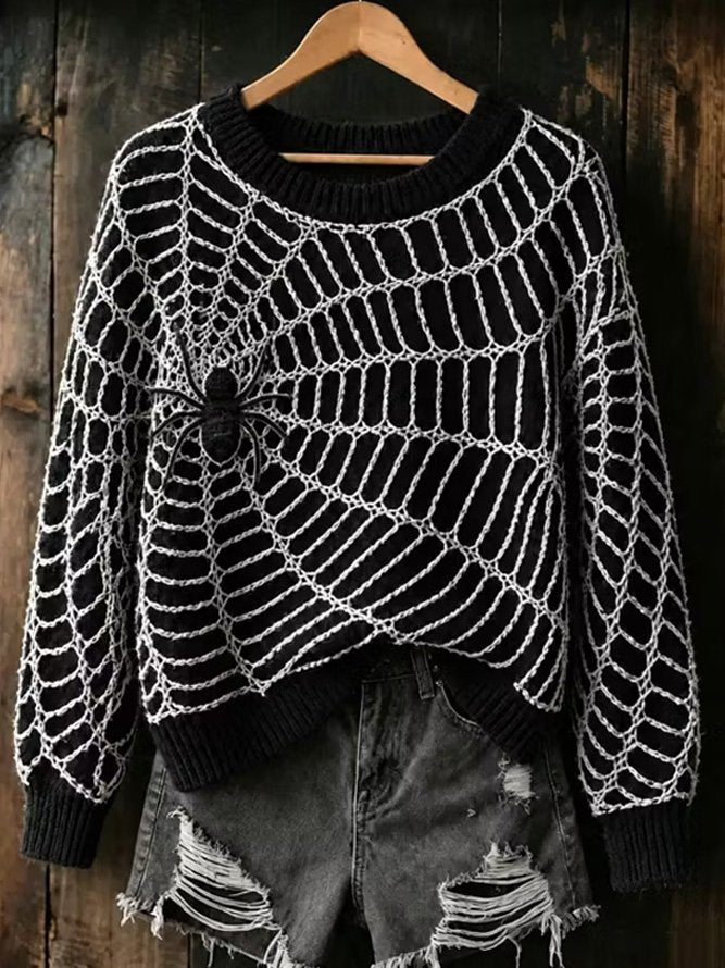 Casual Spider Web Pattern Crew Neck Long Sleeve Sweatshirt