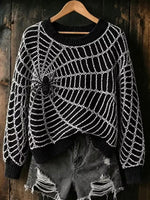 Casual Spider Web Pattern Crew Neck Long Sleeve Sweatshirt