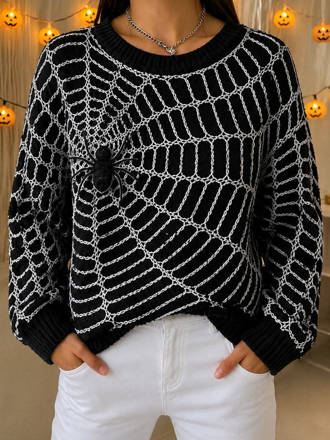 Casual Spider Web Pattern Crew Neck Long Sleeve Sweatshirt