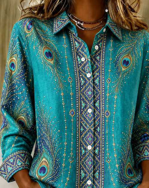 Women Geometric Casual Shirt Shirt Collar Long Sleeve Printing Top