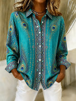 Women Geometric Casual Shirt Shirt Collar Long Sleeve Printing Top