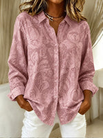Women Paisley Vintage Shirt Shawl Collar Long Sleeve Top