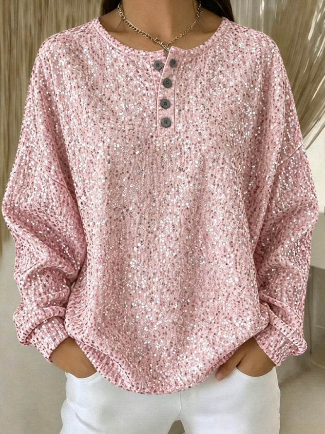 Casual Plain Henley Collar Long Sleeve Sweatshirt