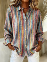 Shirt Collar Regular Sleeve Long Sleeve Striped Buckle Regular Loose Button Up Shirt Shirt For Women