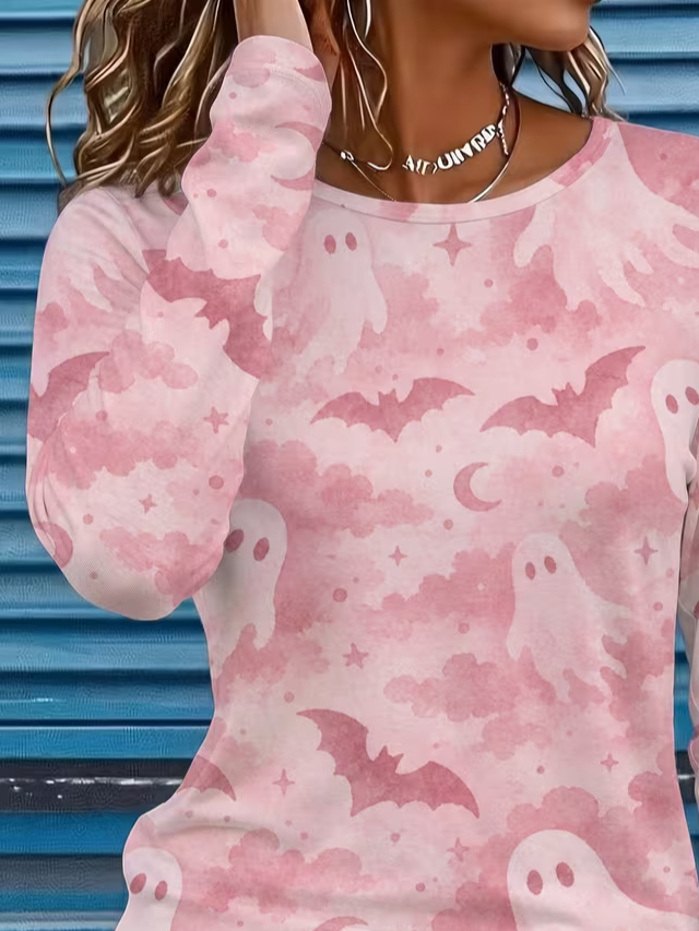 Casual Halloween Crew Neck Long Sleeve T-shirt