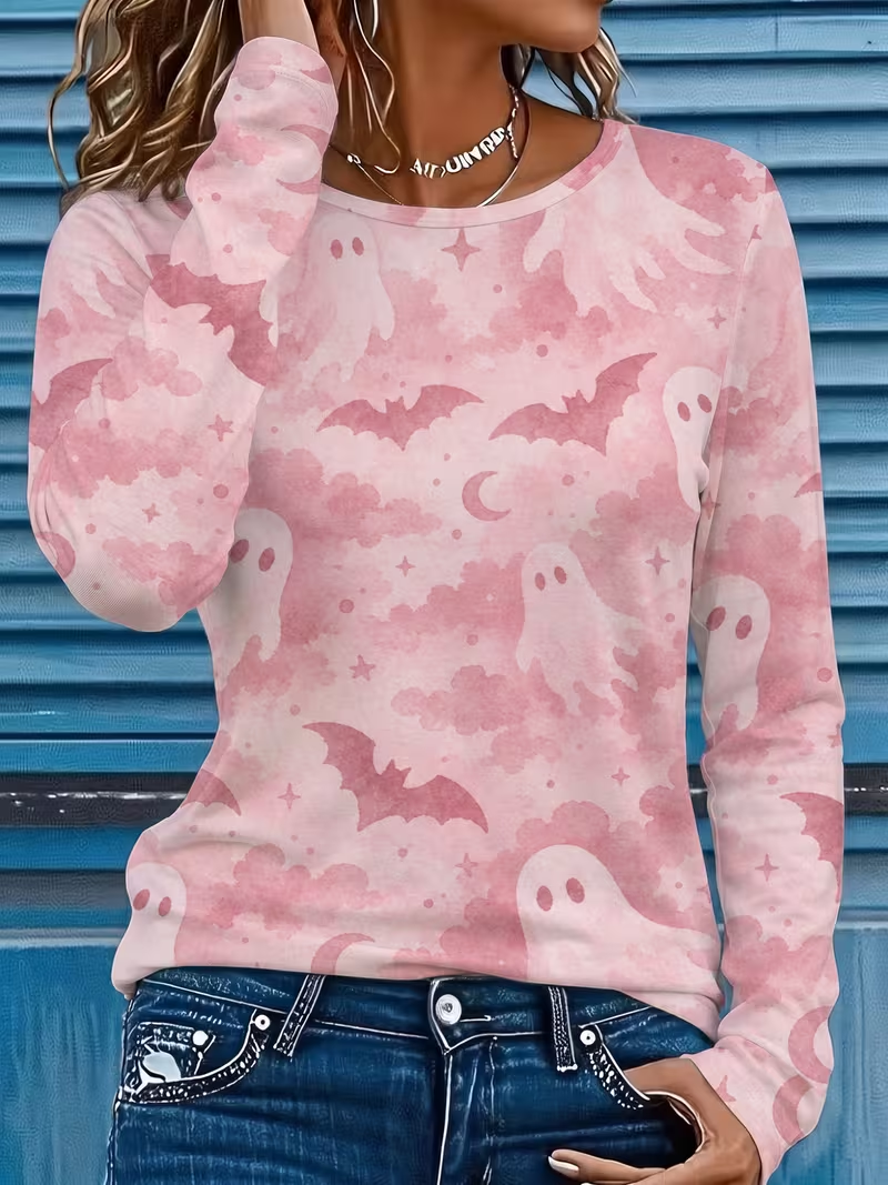 Casual Halloween Crew Neck Long Sleeve T-shirt