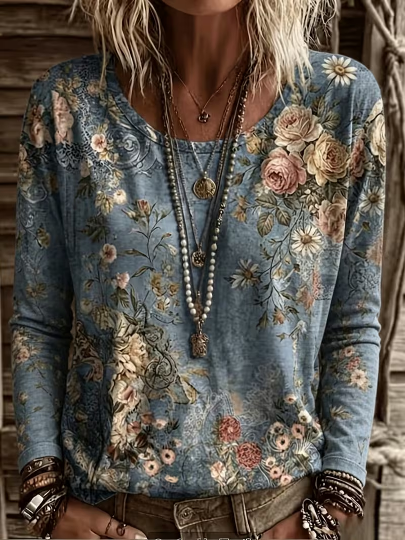 Casual Floral Crew Neck Long Sleeve T-shirt