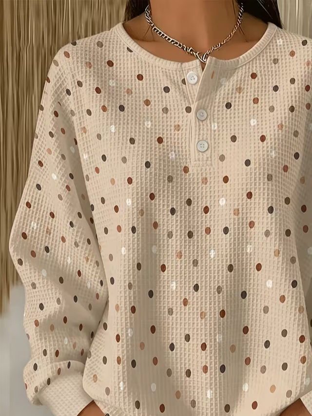 Casual Polka Dots Crew Neck Long Sleeve Sweatshirt