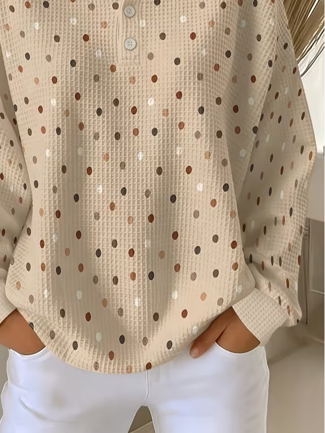 Casual Polka Dots Crew Neck Long Sleeve Sweatshirt