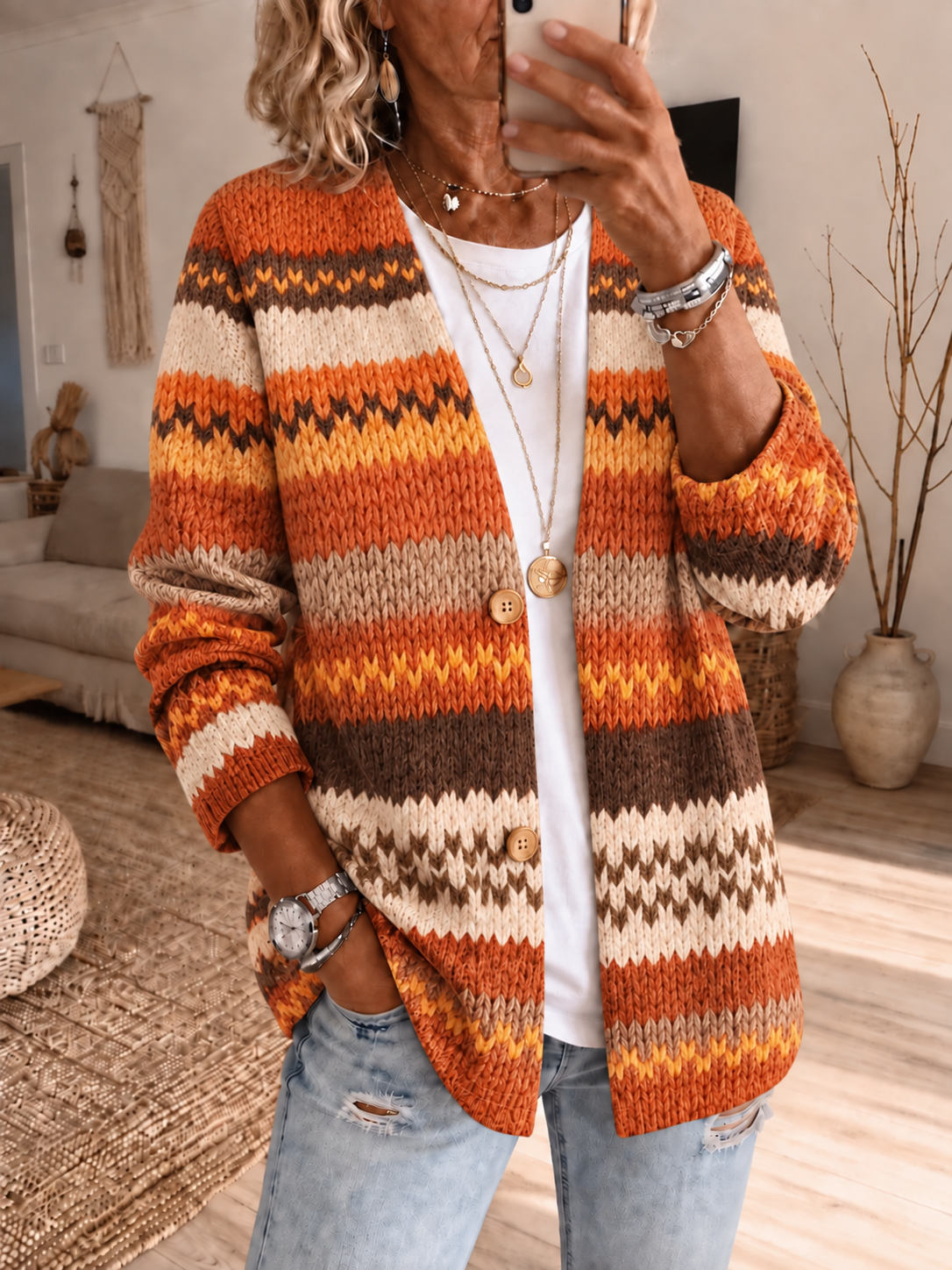 Women Spring/Fall Outerwear Casual Printing Geometric Long Sleeve Jacket