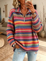 Casual Striped Half Open Collar Long Sleeve Sweatshirt