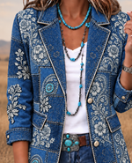 Women Spring/Fall Outerwear Vintage Floral Long Sleeve Lapel Collar Jacket