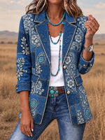 Women Spring/Fall Outerwear Vintage Floral Long Sleeve Lapel Collar Jacket