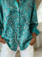 Women Paisley Casual Shirt Shirt Collar Long Sleeve Buckle Top