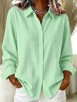 Women Striped Casual Shirt Shirt Collar Long Sleeve Buckle Top