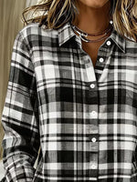 Women Plaid Casual Shirt Shirt Collar Long Sleeve Buckle Top