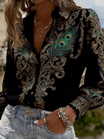 Women Abstract Casual Shirt Shirt Collar Long Sleeve Buckle Top