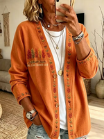 Women Spring/Fall Outerwear Casual Printing Maple Leaf Long Sleeve Jacket