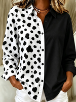 Women Polka Dots Vintage Casual Shirt Shawl Collar Long Sleeve Top